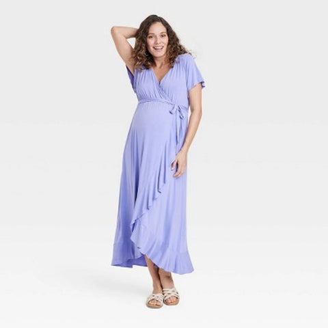 Isabel Women's Lilac Maternity Flutter Short Sleeve Knit Maxi Empire Waist Dress | Isabel In Lebanon