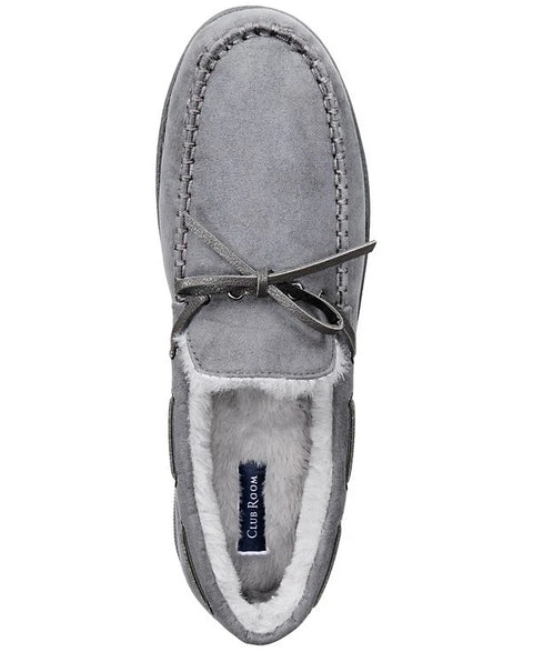 Club Room Men's Grey Faux-Suede Moccasin Slippers with Faux-Fur Lining | Club Room In Lebanon