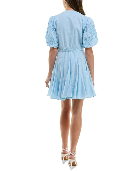 Taylor Women's Powder Blue Petite Cotton Soutache Fit & Flare Dress | Taylor in Lebanon