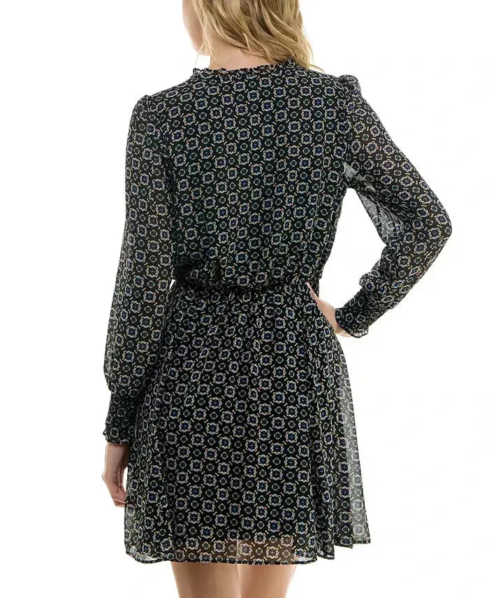 BCX Women's Black Printed Smocked-Shoulder Mini Dress | BCX In Lebanon