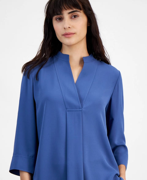 Anne Klein Women's Blue Pleat-Front 3/4-Sleeve Tunic Blouse | Anne Klein In Lebanon