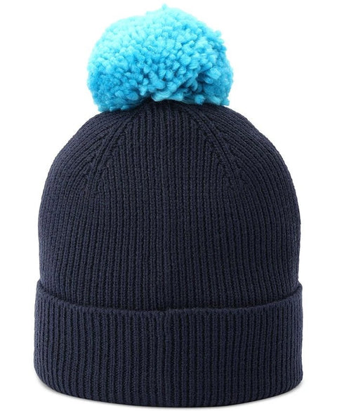 Coach Women's Navy Script Logo Pom Pom Blue Beanie|Coach In Lebanon