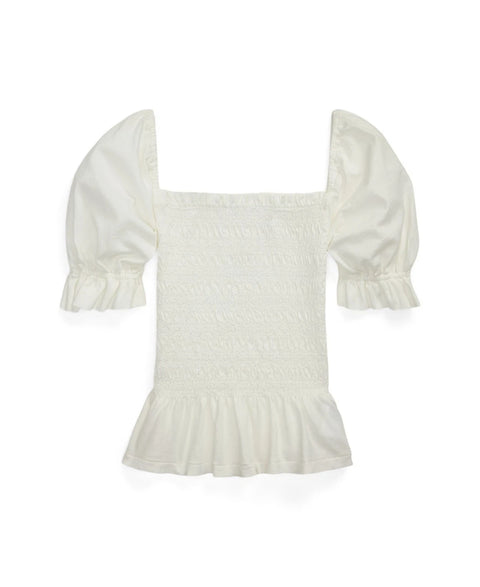 White blouse with puff sleeves on a white background