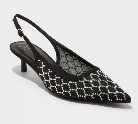 A New Day Women's Black Gigi Embellished Slingback Kitten Heels | A New Day In Lebanon