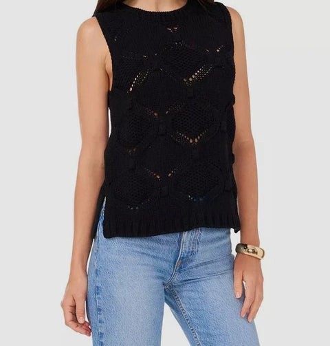 Vince Camuto Women's Black Crewneck Sleeveless Open-Stitch Sweater |Vince Camuto In Lebanon