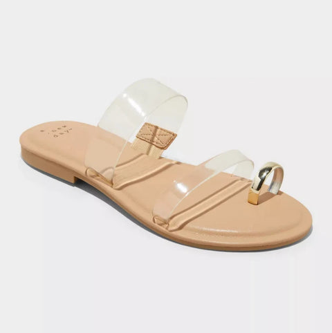 A New Day Women's Tan Honey Metal Toe Loop Double Band Slide Sandals | A New Day In Lebanon