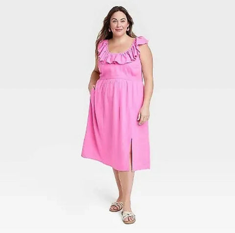Ava & Viv Women's Pink Ruffle Maxi Empire Waist Dress | Ava & Viv In Lebanon