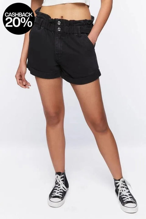 Forever 21 Women's Black Corduroy Paperbag Denim Short |Forever 21 In Lebanon