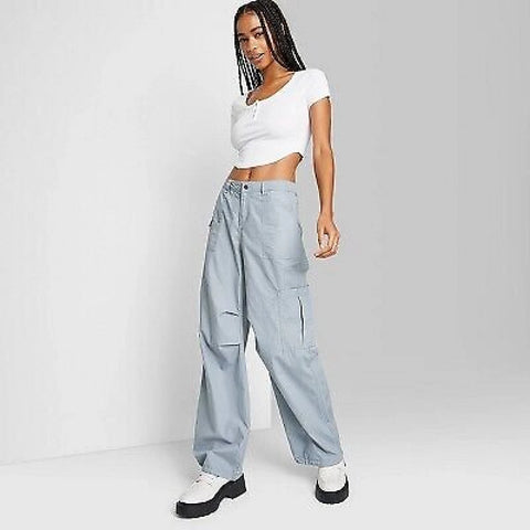 Wild Fable Women's Blue Mid-Rise Parachute Pants | Wild Fable In Lebanon