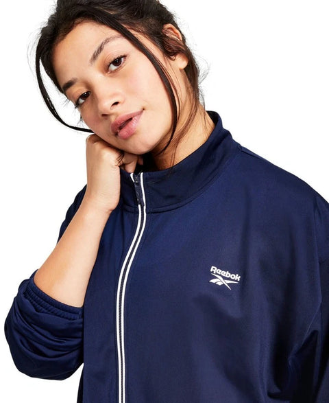 Reebok Women's Navy Logo Tricot Long-Sleeve Track Jacket| Reebok  in Lebanon