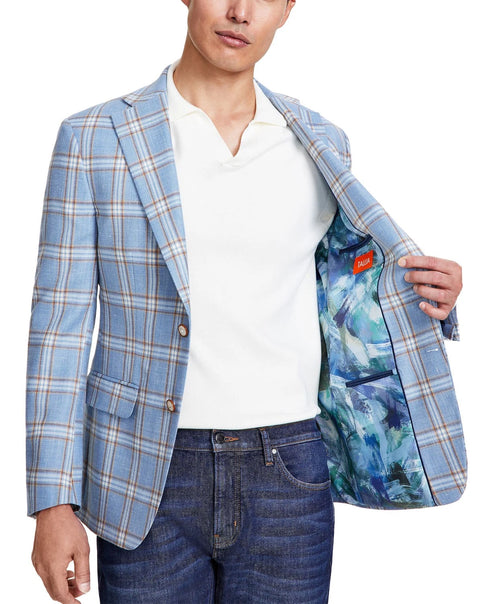 Tallia Men's Blue & Brown Slim-Fit Plaid Wool-Blend Blazer| Tallia In Lebanon