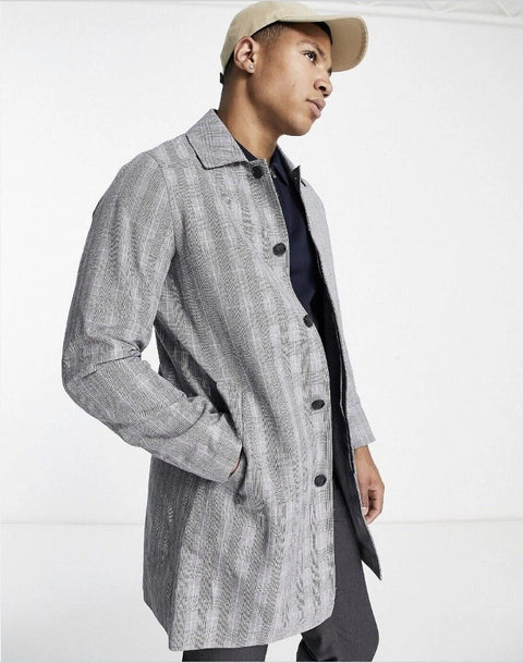 Jack & Jones Men's Gray Checkered Long Sleeve Coat |Jack & Jones In Lebanon
