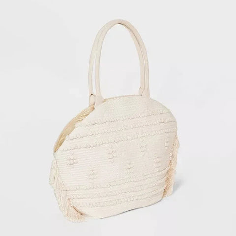 Shade & Shore Women's Off White Straw Fringe Tote Handbag | Shade & Shore In Lebanon