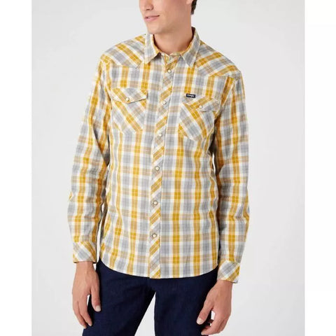 Wrangler Mens  Yellow Western Check Long Sleeve Shirt | Wrangler In Lebanon