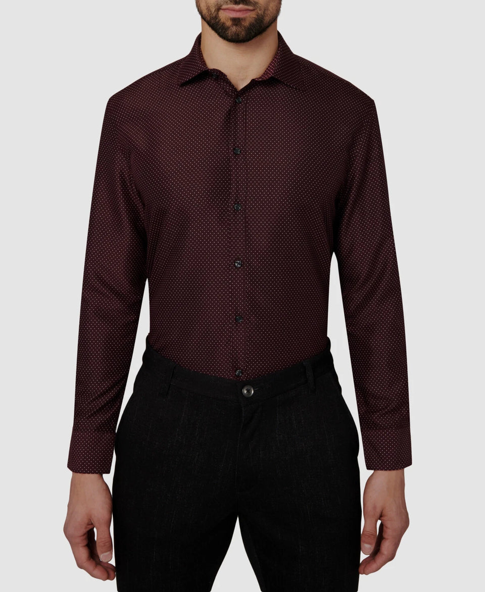Calabrum Men's Burgundy Dotted Regular-Fit Performance Dress Shirt | Calabrum In Lebanon
