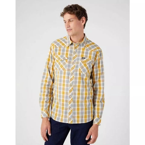 Wrangler Mens  Yellow Western Check Long Sleeve Shirt | Wrangler In Lebanon