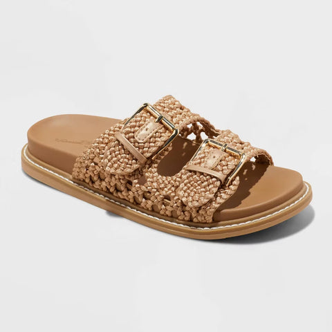 Universal Thread Women's Tan Kylie Woven Two Band Footbed Sandals | Universal Thread In Lebanon