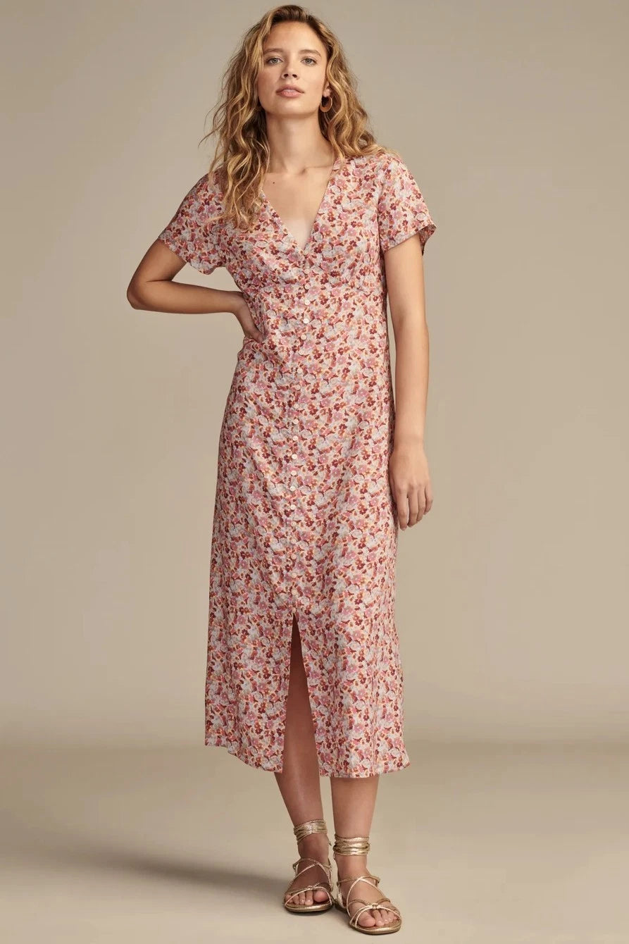 Lucky Brand Women's Multicolor Floral-Print Short-Sleeve Button-Front Midi Dress | Lucky Brand In Lebanon
