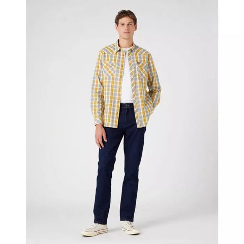 Wrangler Mens  Yellow Western Check Long Sleeve Shirt | Wrangler In Lebanon