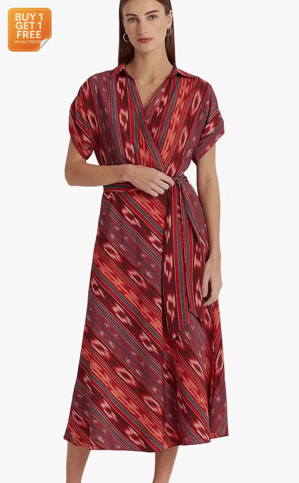 Lauren Ralph Lauren Women's Multicolor Geo-Stripe Belted Crepe Dress | Lauren Ralph LaurenIn Lebanon