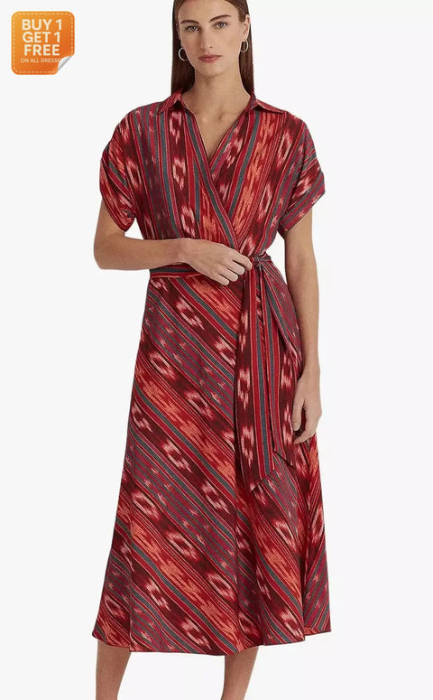 Lauren Ralph Lauren Women's Multicolor Geo-Stripe Belted Crepe Dress | Lauren Ralph LaurenIn Lebanon