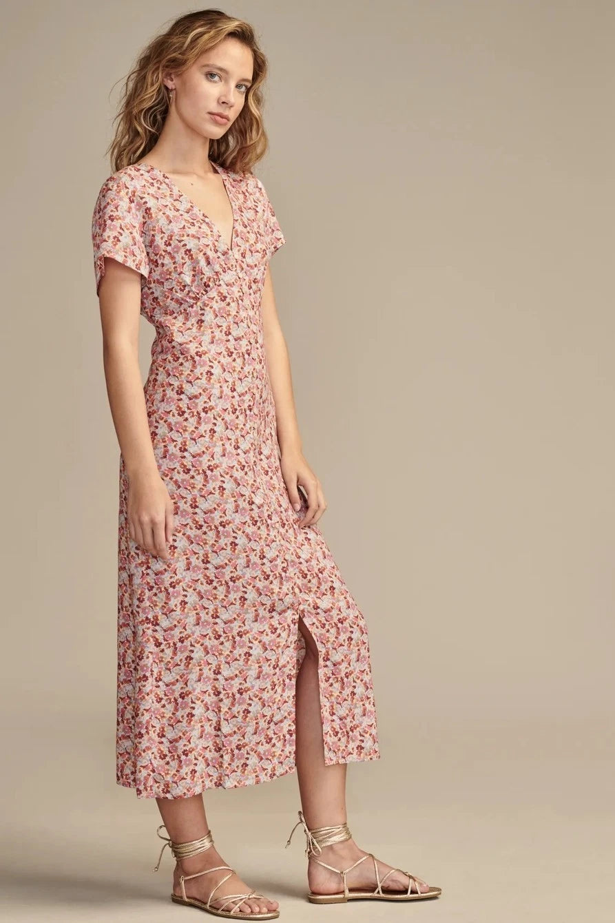 Lucky Brand Women's Multicolor Floral-Print Short-Sleeve Button-Front Midi Dress | Lucky Brand In Lebanon