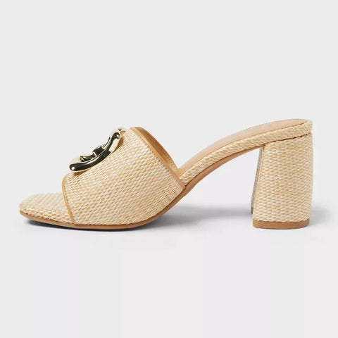 A New Day Women's Tan Arden Raffia Block Heels with Memory Foam Insole | A New Day In Lebanon
