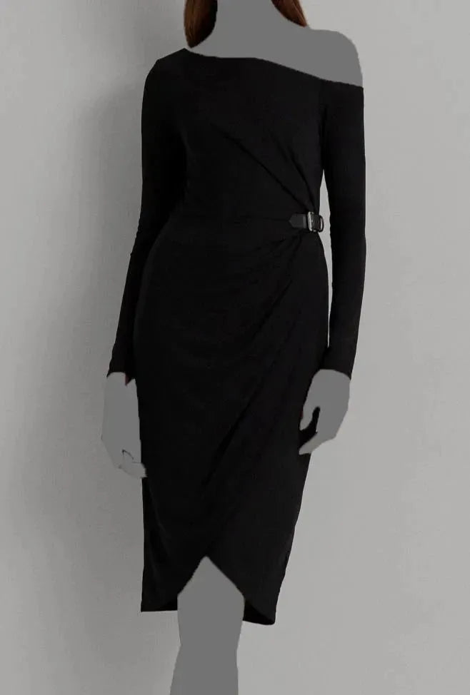 Lauren Ralph Lauren Women's Black Buckle Trim Jersey Off-The-Shoulder Dress | Lauren Ralph Lauren In Lebanon