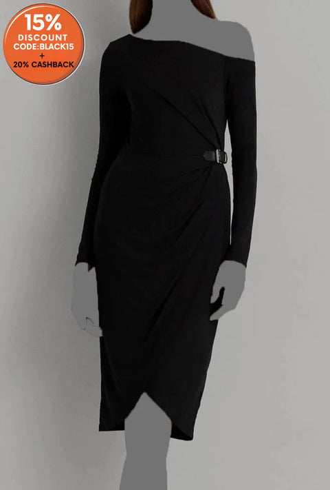 Lauren Ralph Lauren Women's Black Buckle Trim Jersey Off-The-Shoulder Dress | Lauren Ralph Lauren In Lebanon