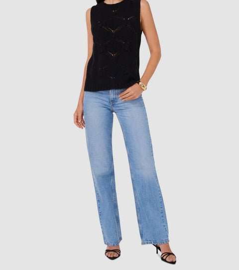 Vince Camuto Women's Black Crewneck Sleeveless Open-Stitch Sweater |Vince Camuto In Lebanon