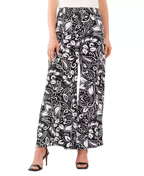 Vince Camuto Women's Black & White Smocked Waist Pull On Wide Leg Pants |Vince Camuto In Lebanon