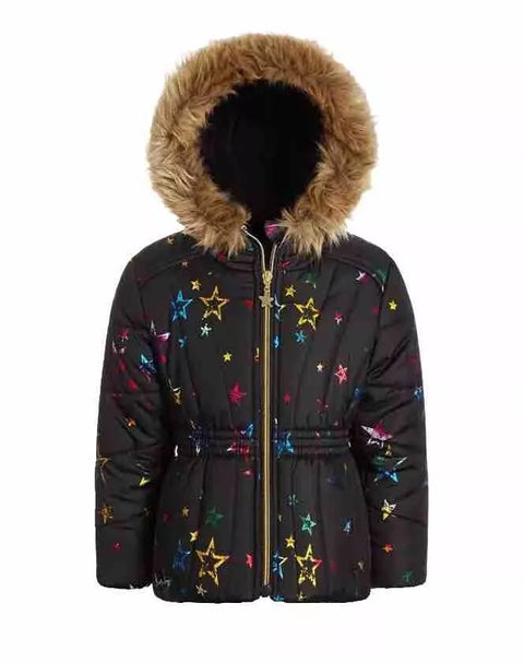 S Rothschild  Girl's Black Star Foil-Print Quilted Puffer Coat  |S Rothschild In Lebanon