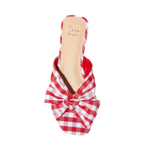 A New Day Women's Red Scarlet Gingham Bow Flat Slipper | A New Day In Lebanon
