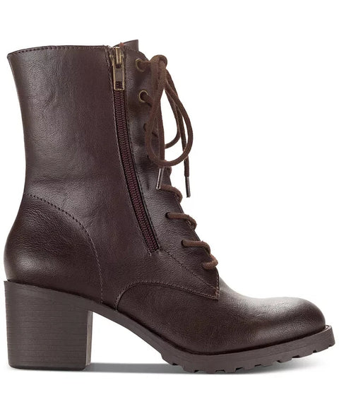 Sun Stone Women's Dark Brown Sheilaa Lace-Up Zip Lug Combat Booties |Sun Stone In Lebanon