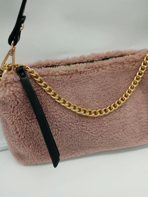 GROSSI Women's Taupe Brown Demi Envelope Sherpa Shoulder Bag| GROSSI in Lebanon