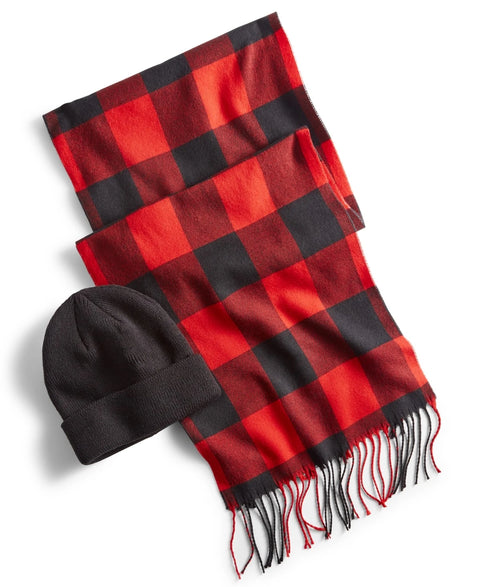 Club Room Men's Black/Red Beanie & Scarf Set | Club Room In Lebanon