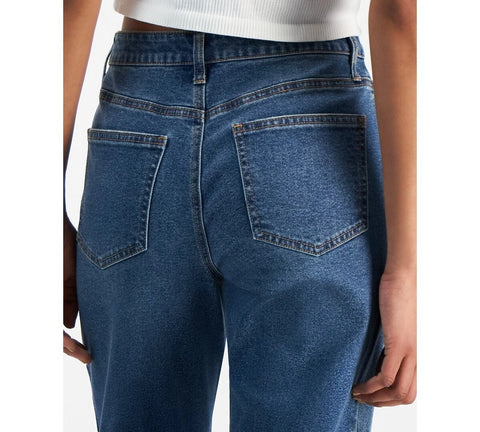 Tinseltown Women's Blue Relaxed Ripped Straight-Leg Jeans | Tinseltown In Lebanon