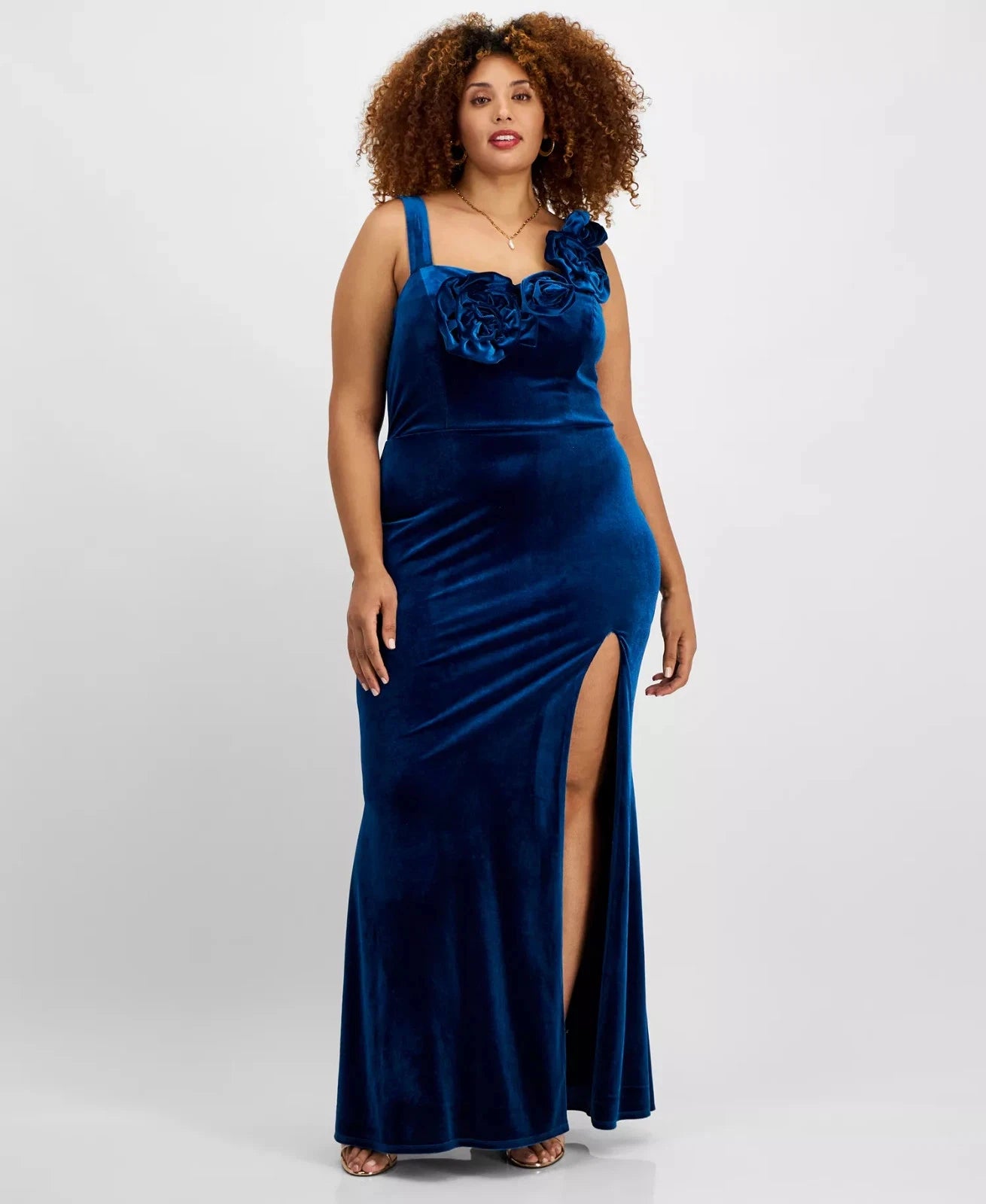 City Studio Women's Deep Teal Plus Size Velvet Floral-Trim Gown Dress | City Studio In Lebanon