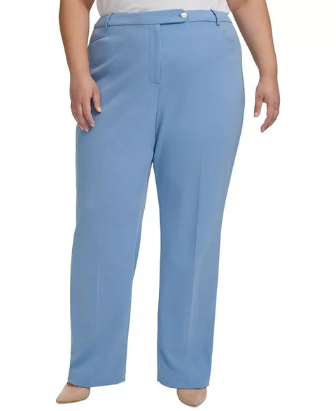 Calvin Klein  Women’s Blue Plus Size Mid-Rise Straight-Leg Trousers |  Calvin Klein in Lebanon
