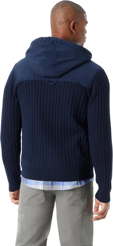 Bass Outdoor Men's Navy Mixed Media Zip-Front Hooded Jacket | Bass Outdoor In Lebanon