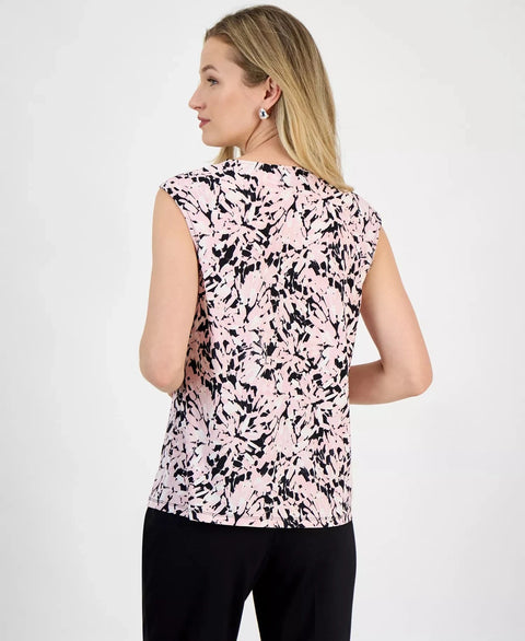 Kasper Women's Black Multi Printed Sleeveless Keyhole-Neck Blouse | Kasper In Lebanon