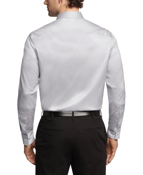 Calvin Klein Men's Gray Refined Cotton Stretch Slim Fit Stretch Wrinkle Free Shirt |Calvin Klein In Lebanon