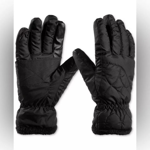 Isotoner Women's Black Insulated Fleece-Trim Waterproof Ski Gloves | Isotoner In Lebanon