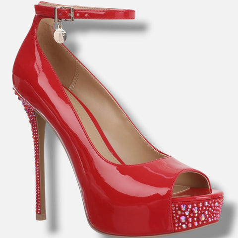 Thalia Sodi Women's Red Libbie Embellished Ankle-Strap Platform Heeled Sandals | Thalia Sodi in Lebanon