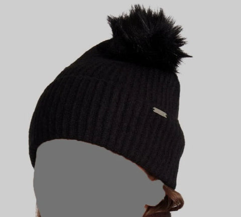 Steve Madden Women’s Black Solid Beanie With Faux Fur Pom|  Steve Madden in Lebanon
