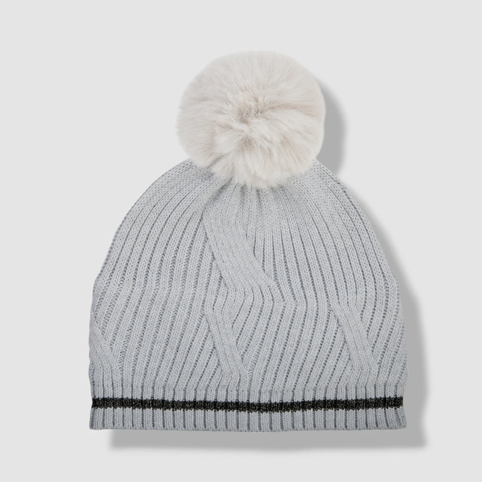 Isotoner Signature Women's Gray Reflective Stripe Pom Beanie|Isotoner Signature In Lebanon