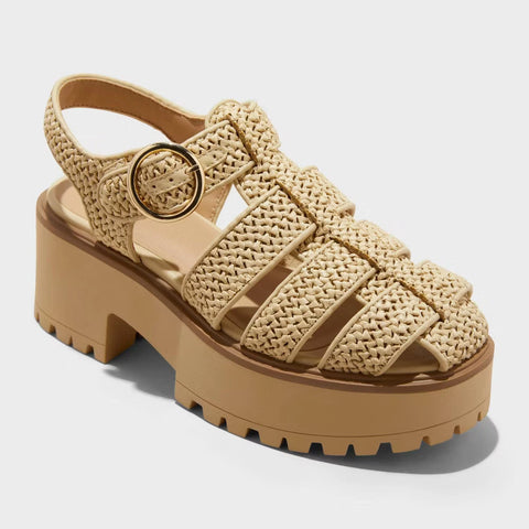 Wild Fable Women's Tan Elide Raffia Fisherman Platform Sandals | Wild Fable In Lebanon