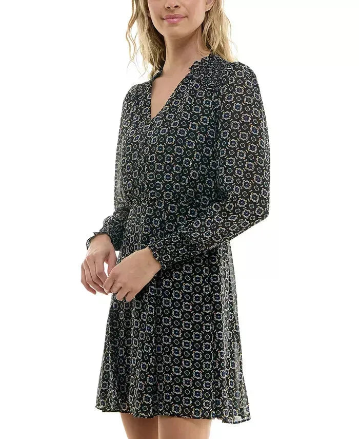 BCX Women's Black Printed Smocked-Shoulder Mini Dress | BCX In Lebanon