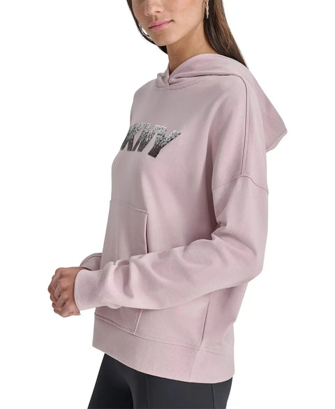 DKNY Women's Light Pink Sequin-Logo Hoodie|DKNY In Lebanon
