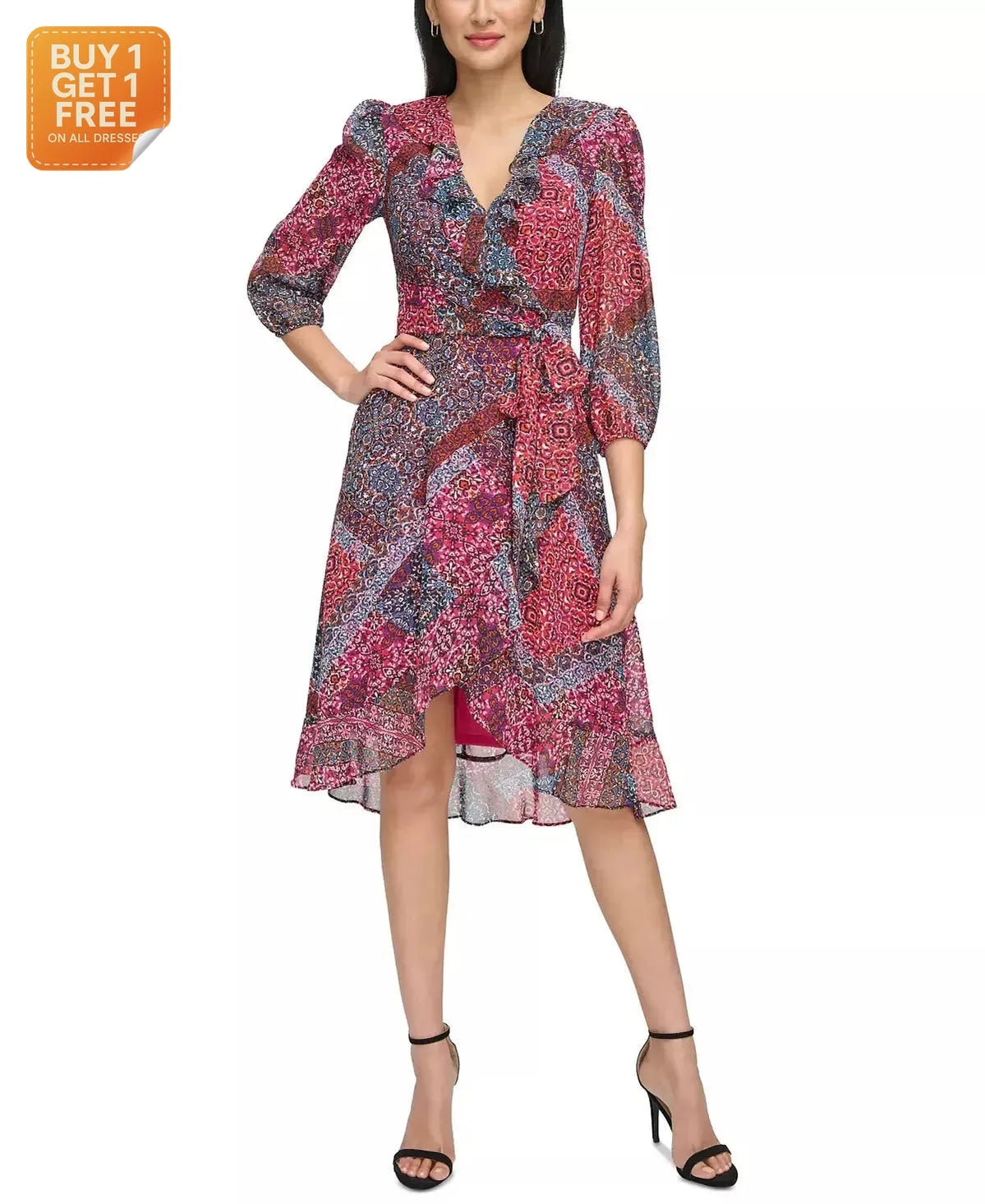 Jessica Howard Women's Multicolor Printed Faux-Wrap Dress | Jessica Howard In Lebanon